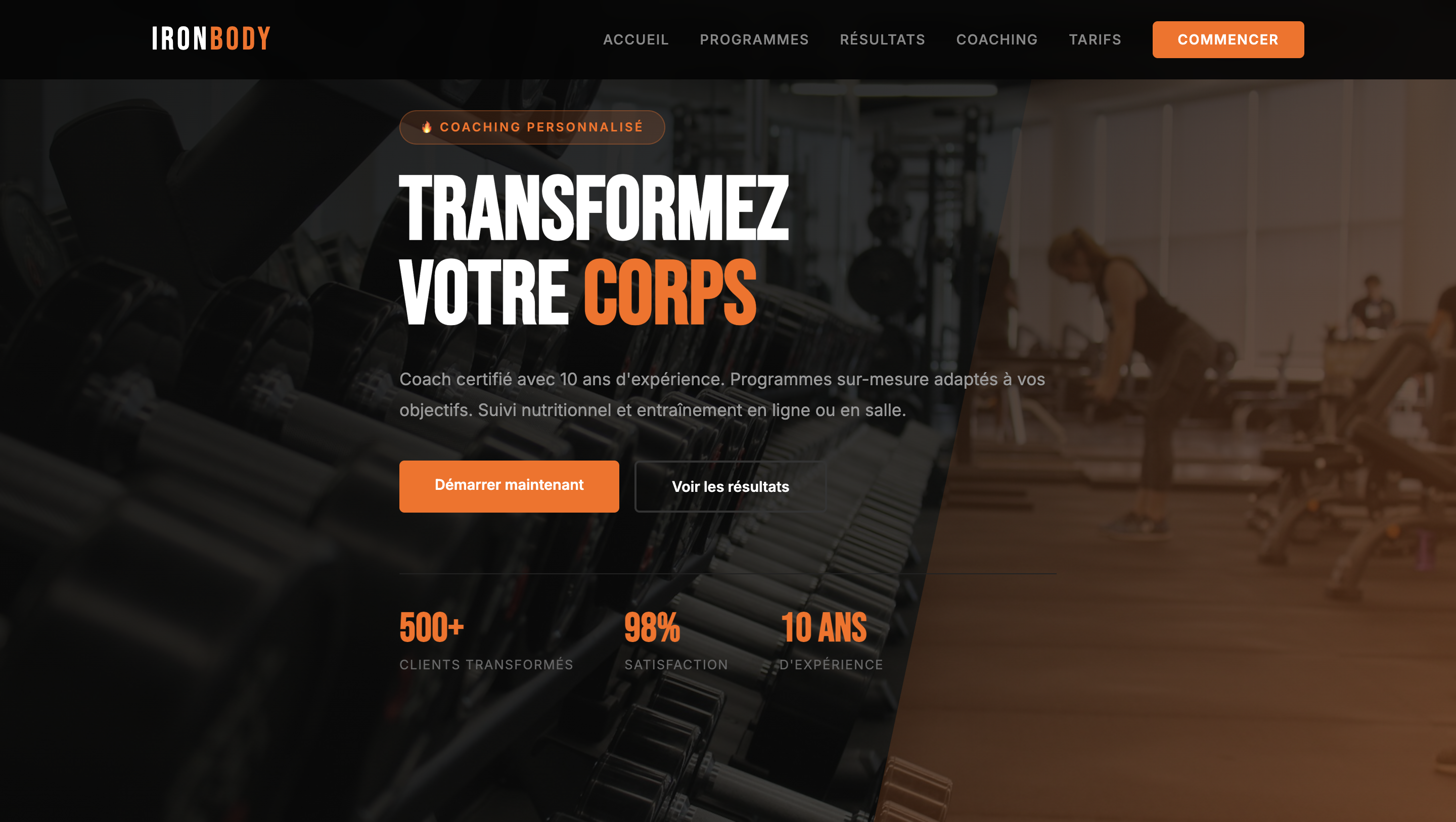 Site coach sportif IronBody - Programmes fitness et prise de RDV